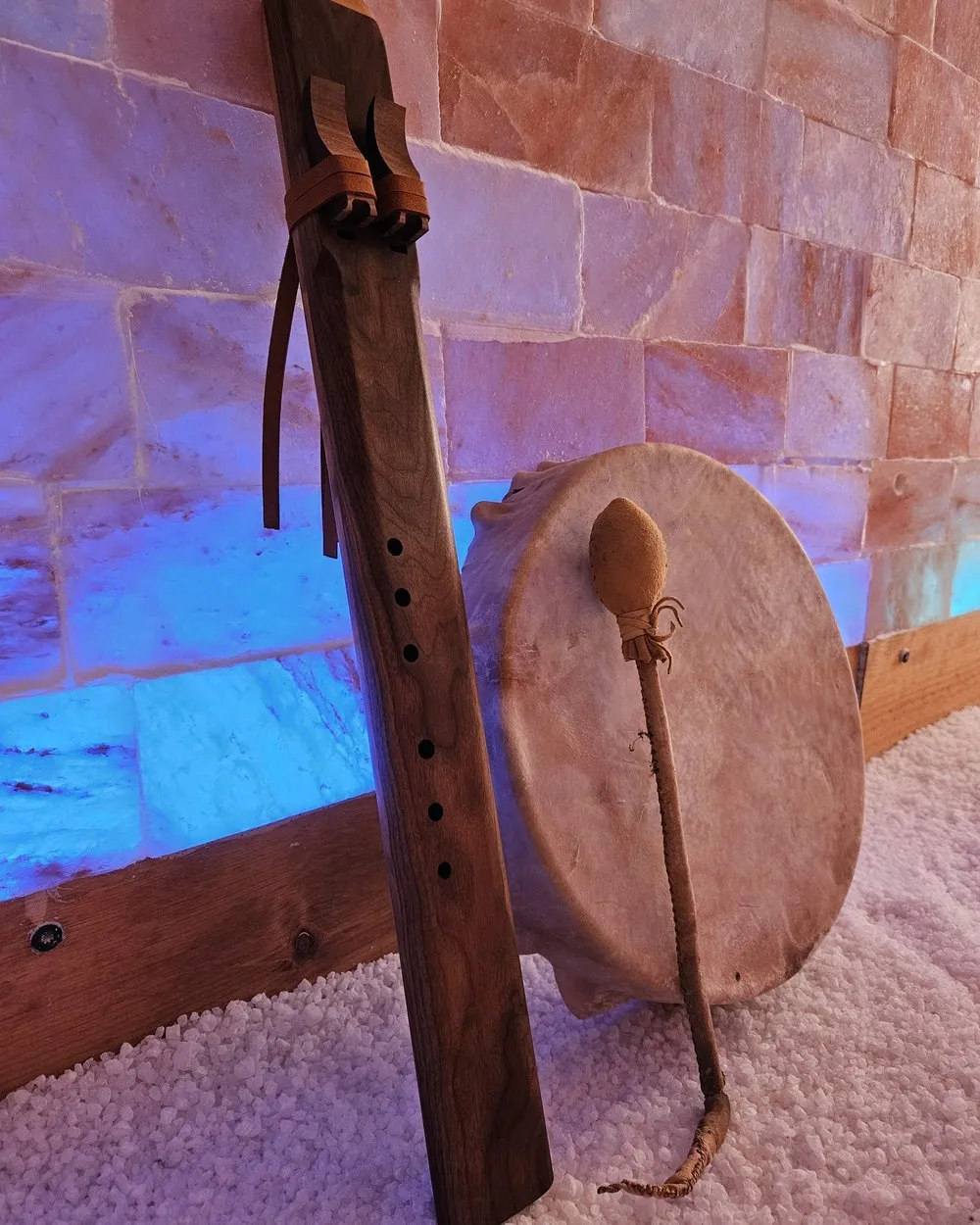 Native flute and frame drum in the salt room